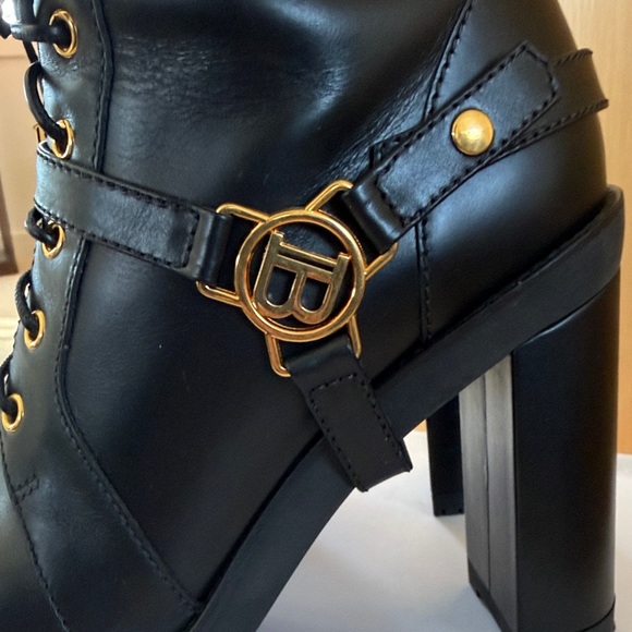 Balmain Black Heeled Boots with Gold Accents - combat style - Picture 12 of 14